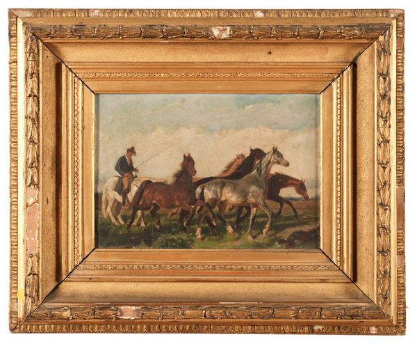 Scuola del XIX secolo Paesaggio con cavalli