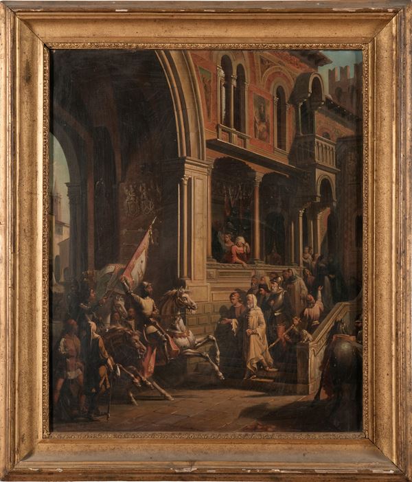 Scuola del XIX secolo Ingresso trionfale di Cangrande della Scala (?)