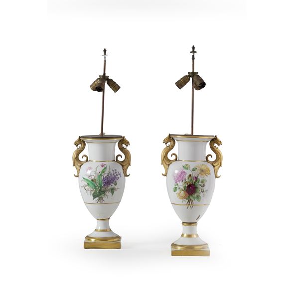 Coppia di vasi in ceramica montati a lampada