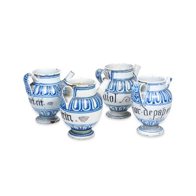 Italia settentrionale, XVIII secolo, Quattro orcioli in maiolica