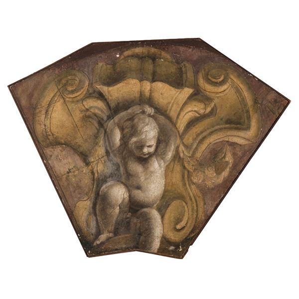 Figura di putto telamone a grisaille