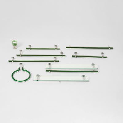 Set da bagno con specchiera in vetro e metallo cromato, circa 1970