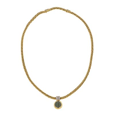 Pomellato, Girocollo in oro giallo e bianco con prasiolite sfaccettata e diamanti