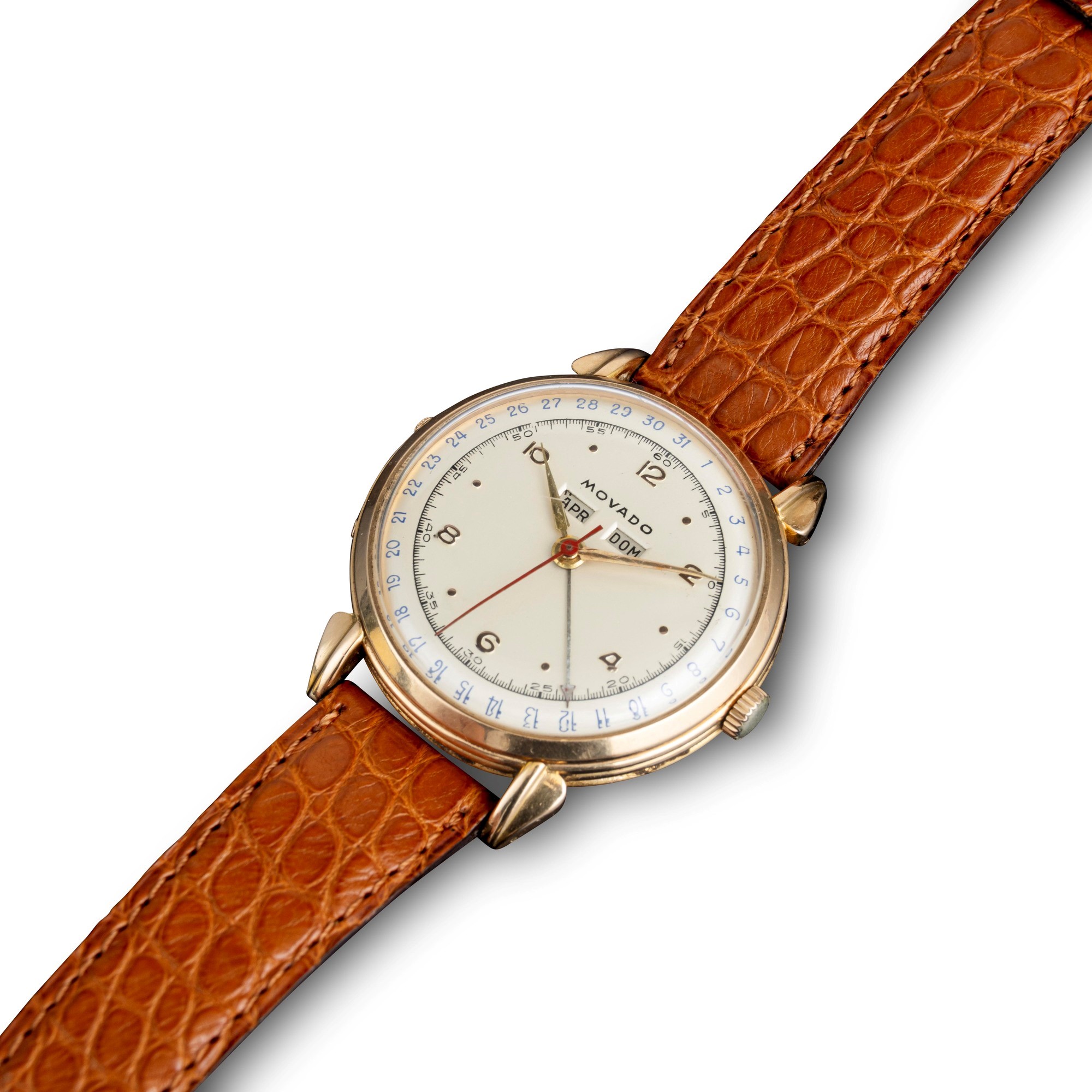 Movado - Calendomatic ref. 6203 in oro rosa 18k con quadrante argenté