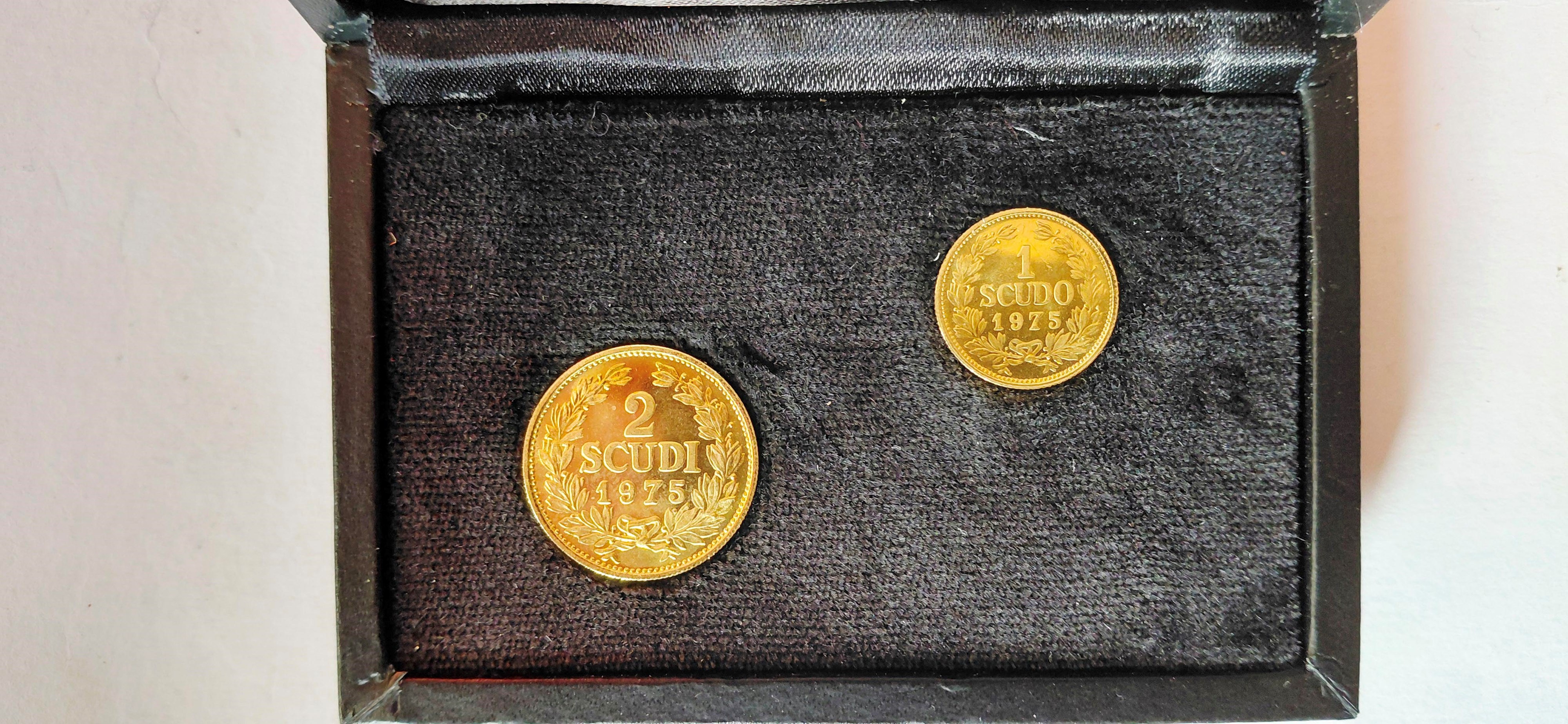 San Marino, Lotto di due monete - 2 Scudi e Scudo 1975, oro 917
