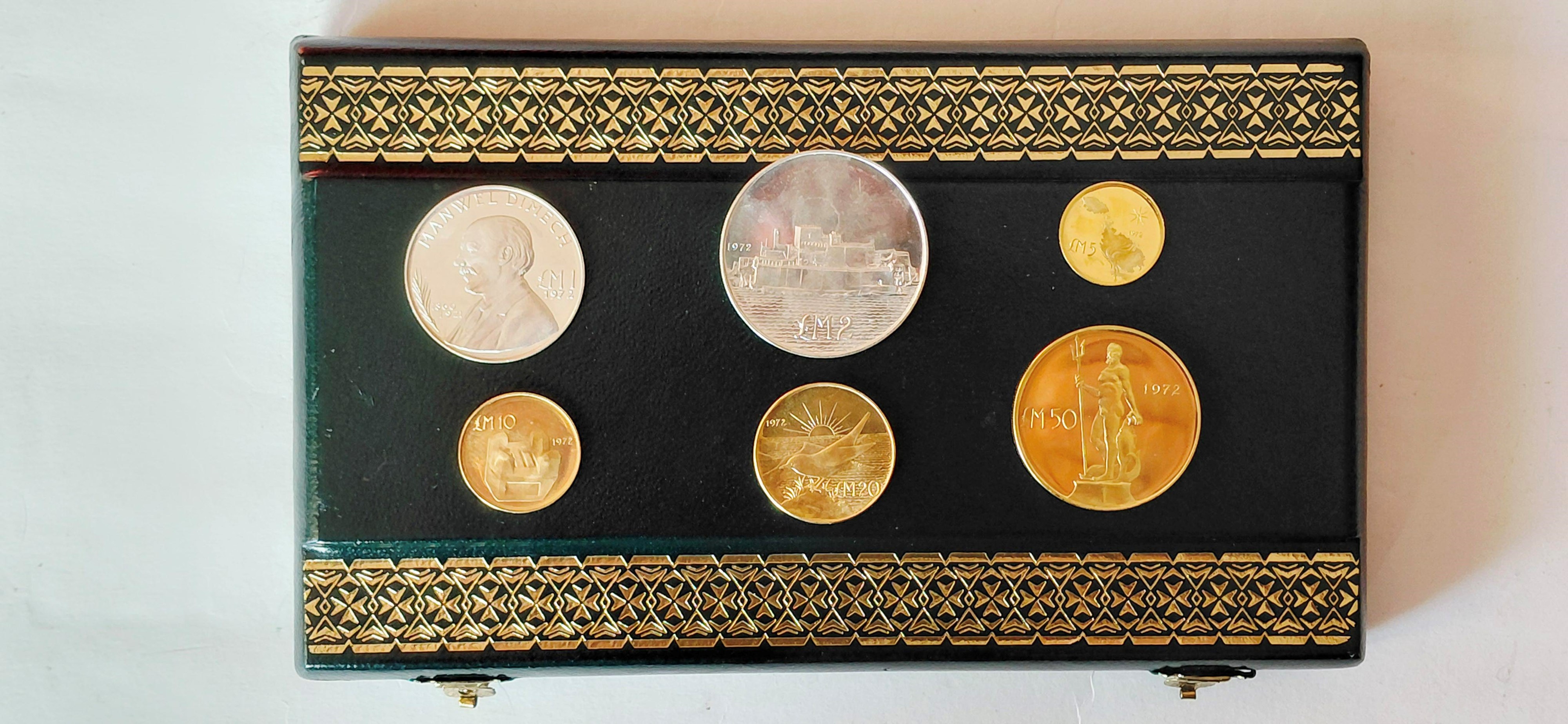 Malta, Lotto di sei monete in oro e argento del 1972