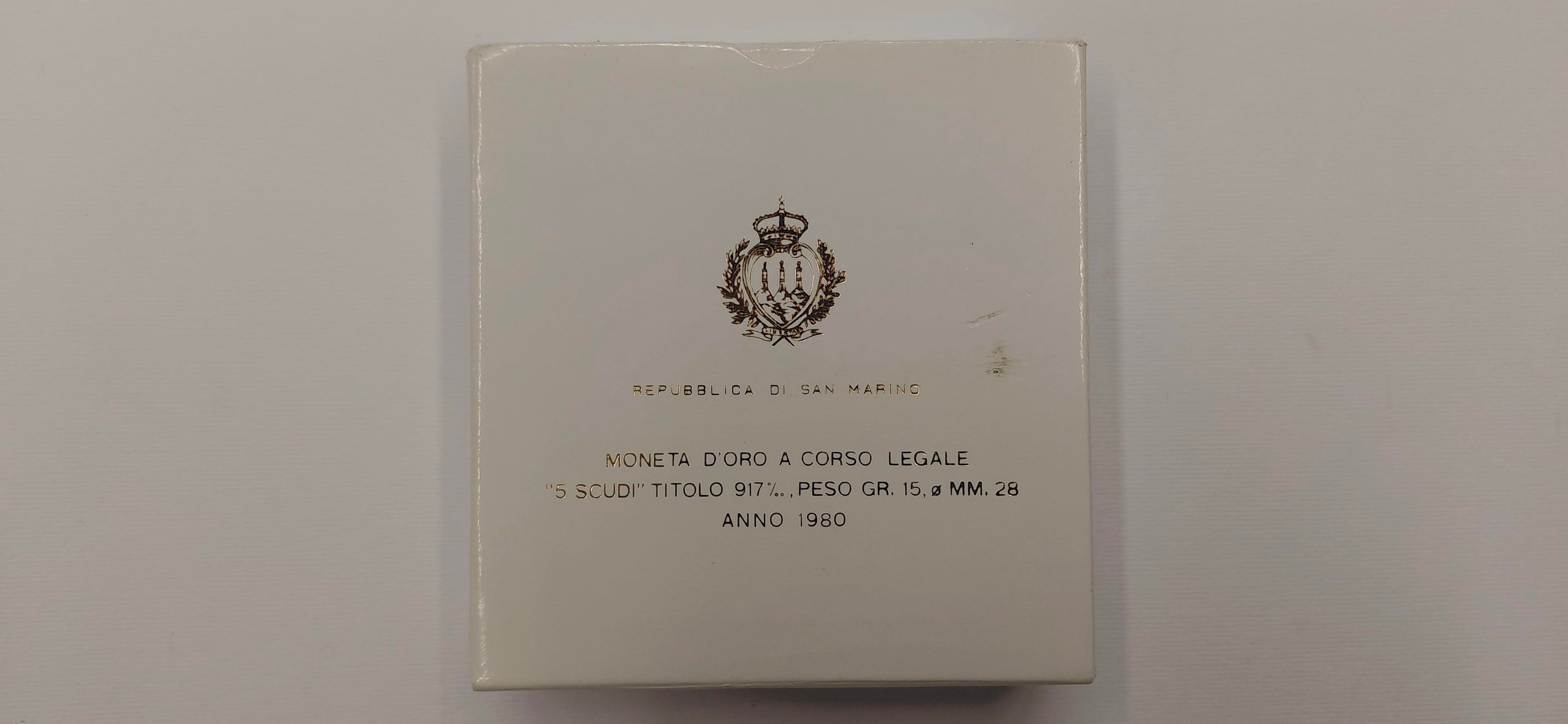 San Marino, 5 Scudi 1980, oro (917), FDC