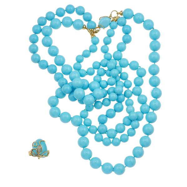 Turquoise paste, diamond and gold demi-parure