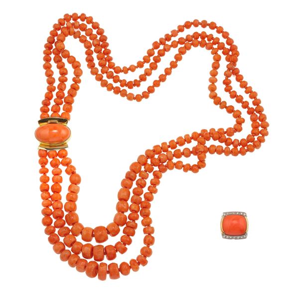 Coral and gold demi-parure