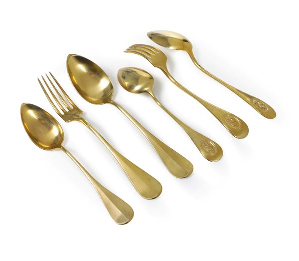 Servizio di posate da dolce. Argenteria italiana del XX secolo, argentiere Ricci & C. Alessandria per Chiappe Genova