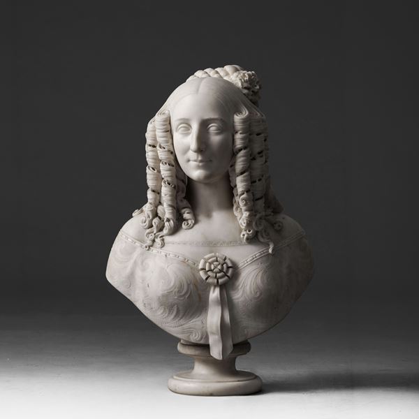 Busto di Gentildonna. Arte neoclassica milanese del XIX secolo. Giuseppe Croff (1810-1869) firma incisa "G.Croff"