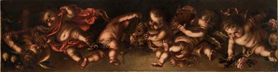 Volo di putti, olio su tela