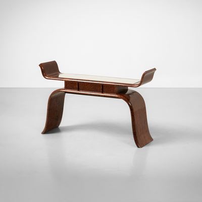 Console in radica con piano in cristallo specchiato, Italia, circa 1940