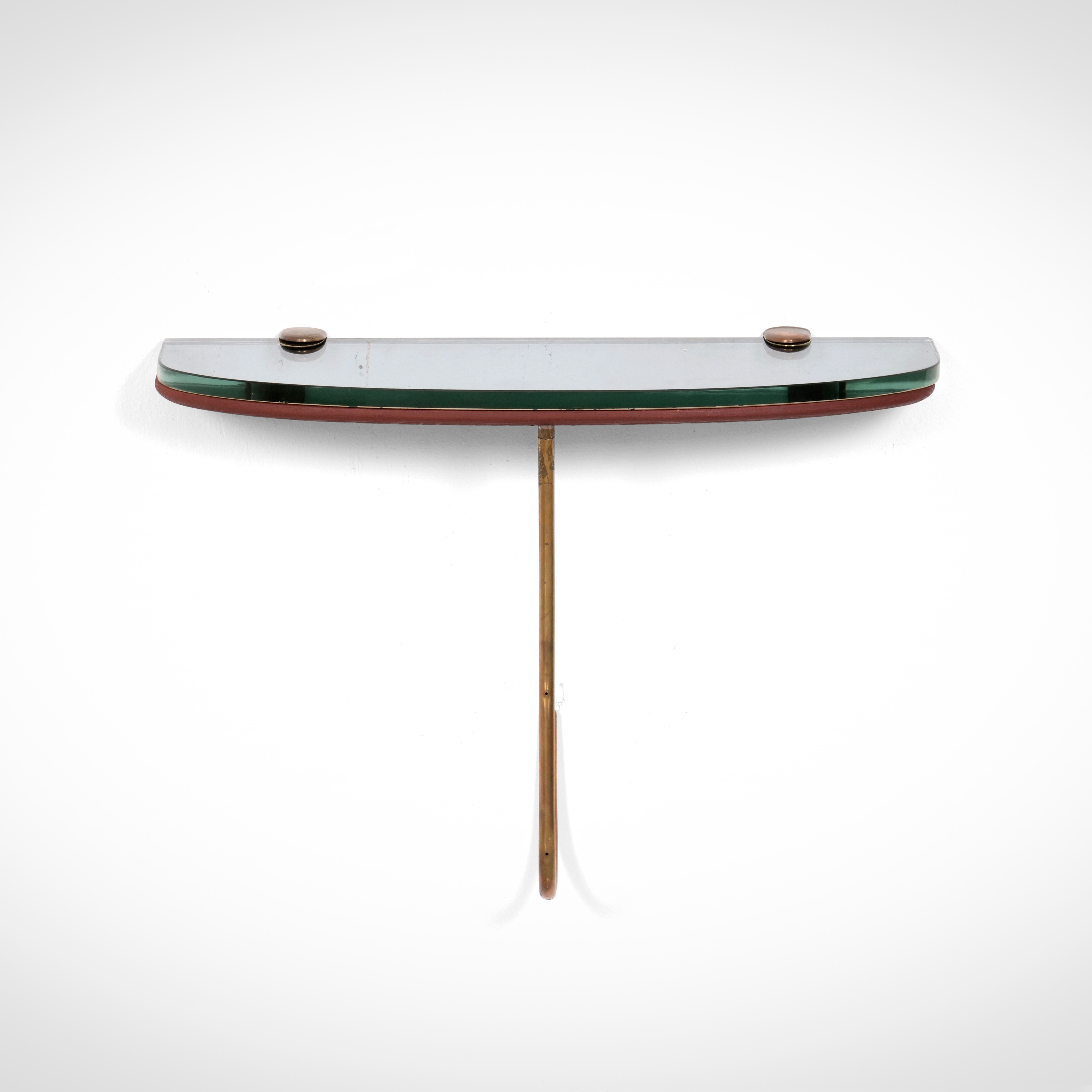 Console da parete, legno e ottone con piano in cristallo molato, Italia, 1960 ca.