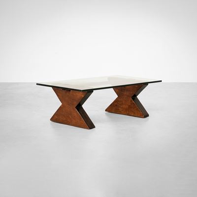Tavolo basso in legno con piano in cristallo, Brasile, circa 1970
