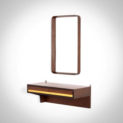 Console e specchiera da parete, in legno impiallacciato, Italia (c. 1950)