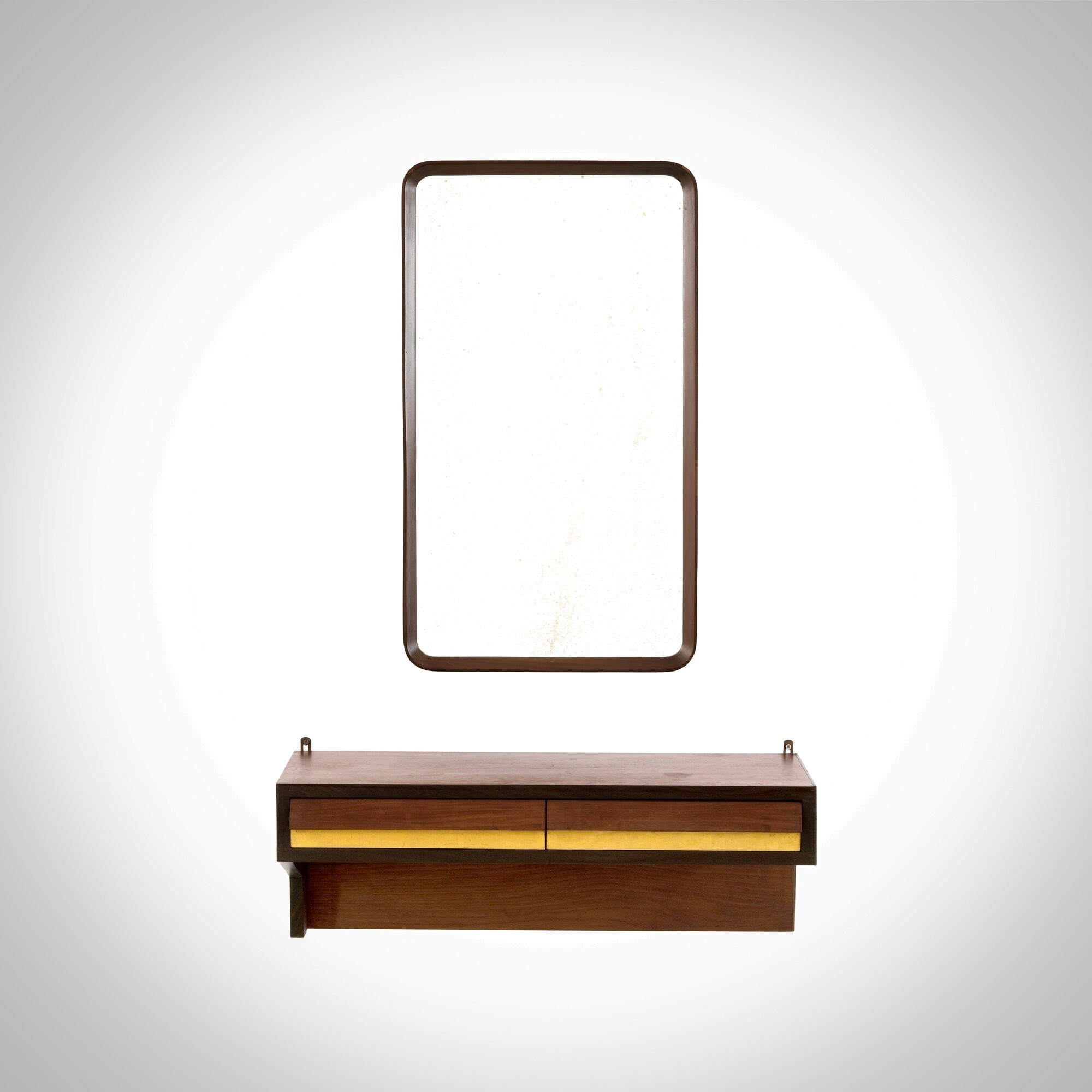 Console e specchiera da parete, in legno impiallacciato, Italia (c. 1950)