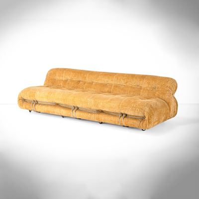 Divano mod. Soriana, metallo tubolare cromato e velluto