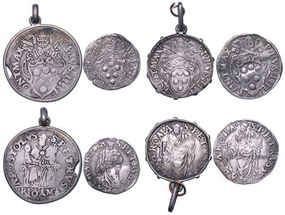 Stato Pontificio, Lotto di quattro monete: Testone e Giulio (2 esemplari) - Grosso in argento, Ze...