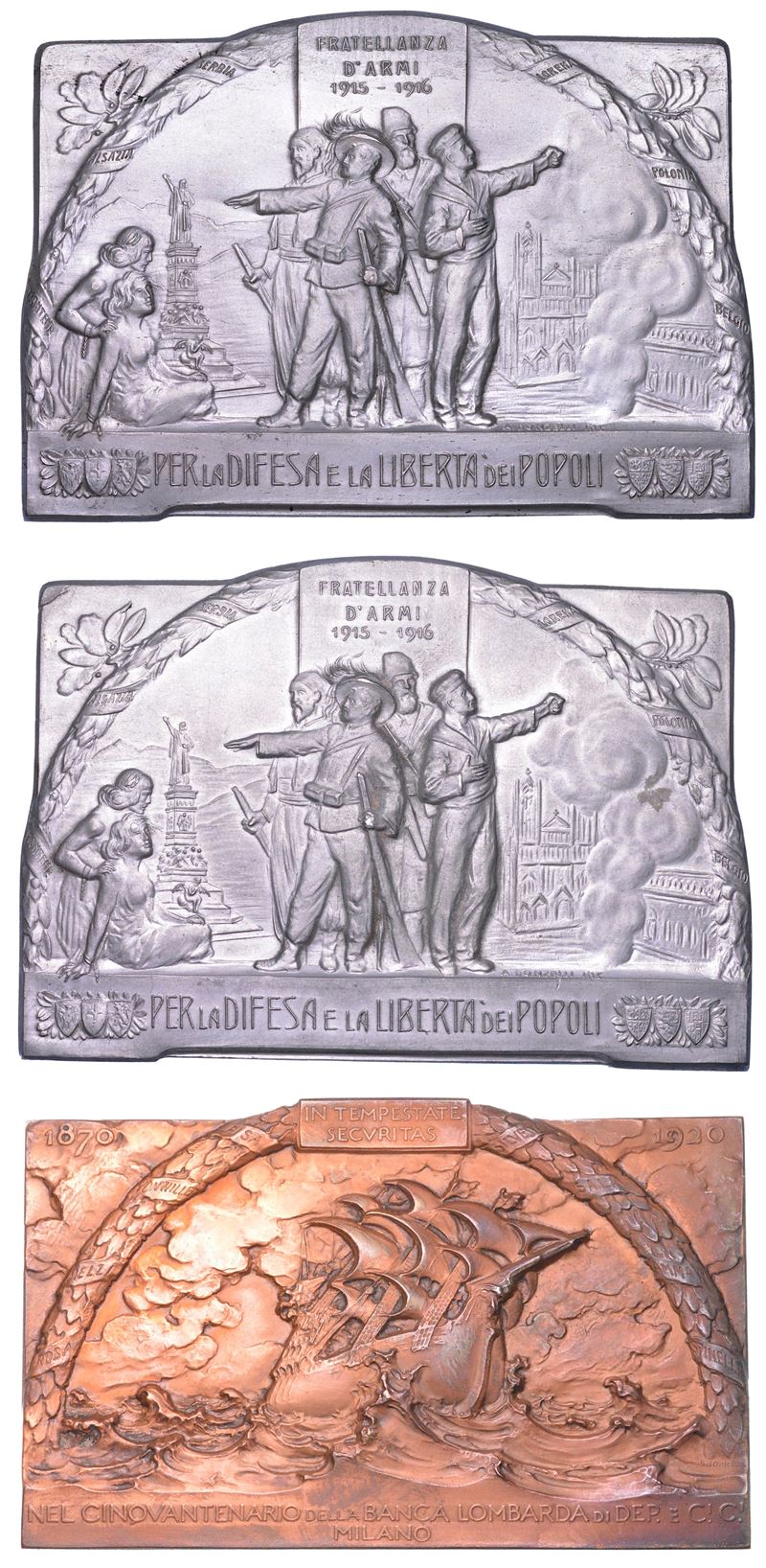 ITALIA. Lotto di tre placche.  - Auction Light Numismatics - Cambi Casa d'Aste
