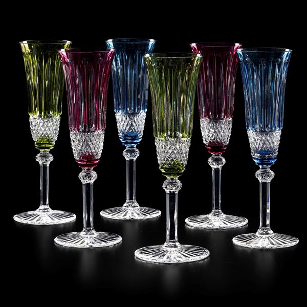 Sei flûtes “Tommy Couleur” Francia, Manifattura Saint Louis, seconda meta del XX secolo  