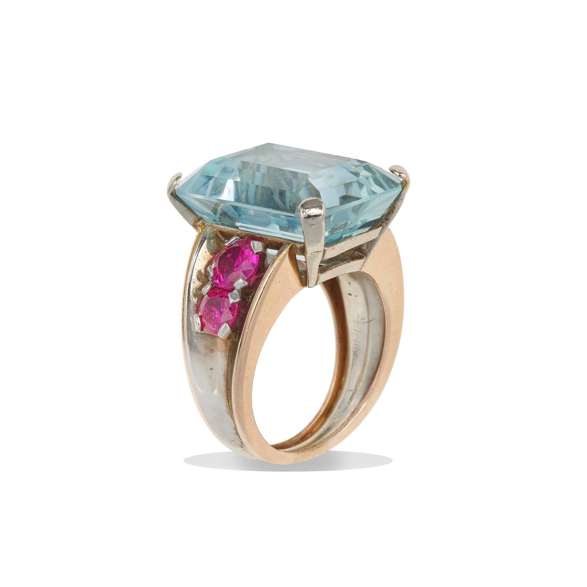Anello con Acquamarina e Rubini