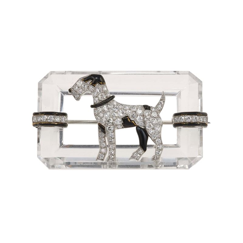 Rock crystal, diamond, enamel and gold brooch. Numbered 68 9  - Auction Fine Jewellery - Cambi Casa d'Aste