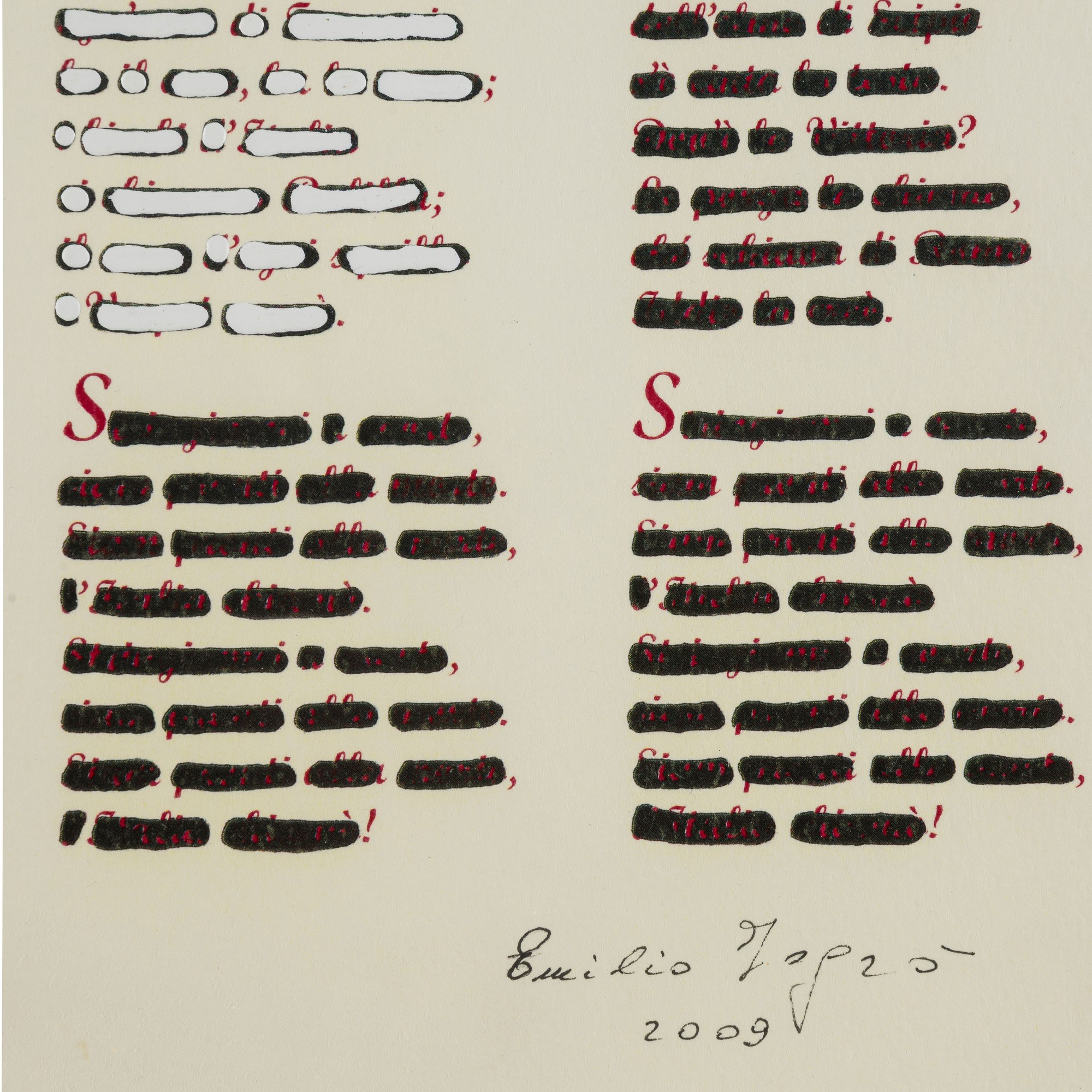 Emilio Isgrò - Fratelli in bianco, tecnica mista su carta