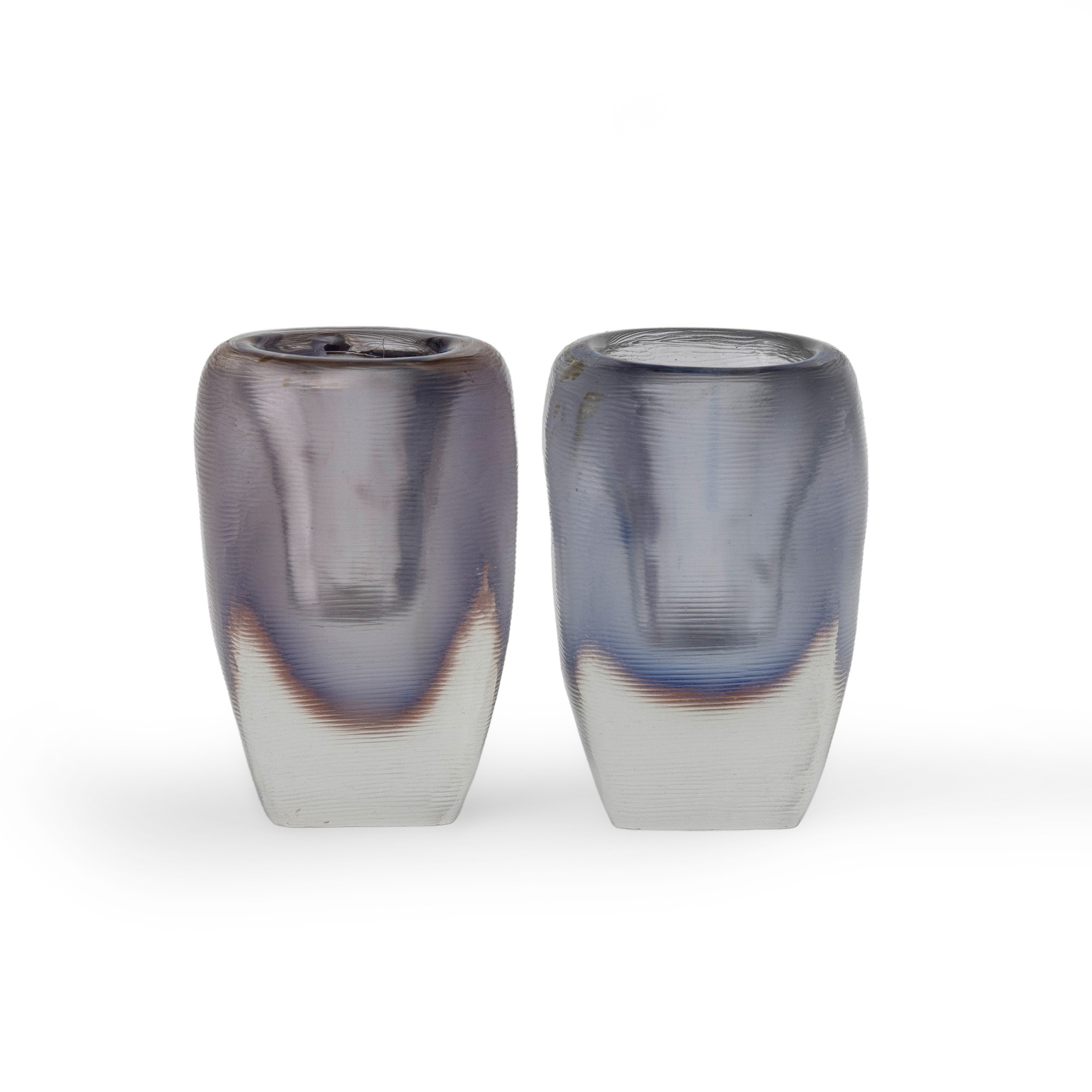 Venini, Coppia di portacandele in vetro sommerso policromo, Murano (circa 1950)