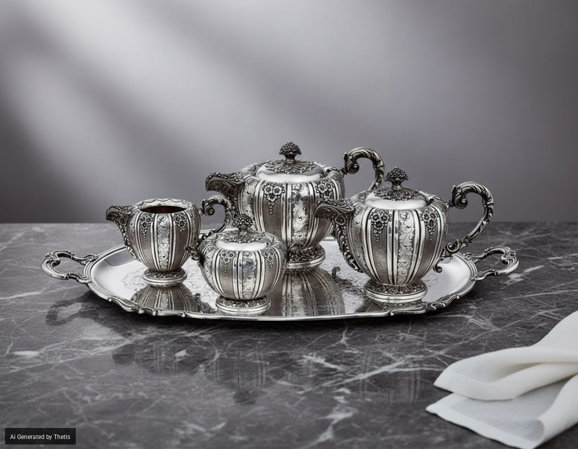 Servizio da Tè e Caffè. Argenteria Italiana del XX Secolo, Argentiere I.M.a., Alessandria