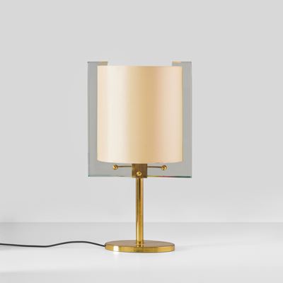 Lampada da tavolo in ottone e cristallo