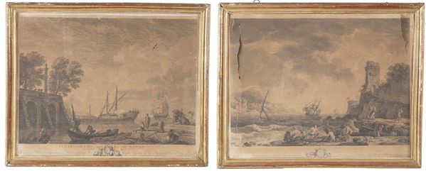 Le Bas, Jacques-Philippe (1707-1783) da Charles Joseph Vernet (1714-1789) Vue des galeres de Naples / Vue de Naples