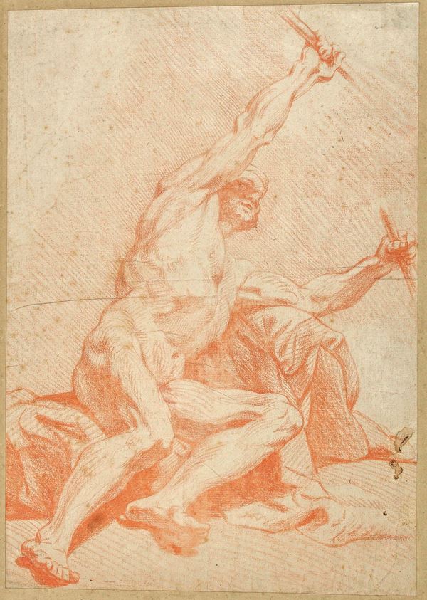 Scuola del XVIII secolo Figura maschile con bastoni