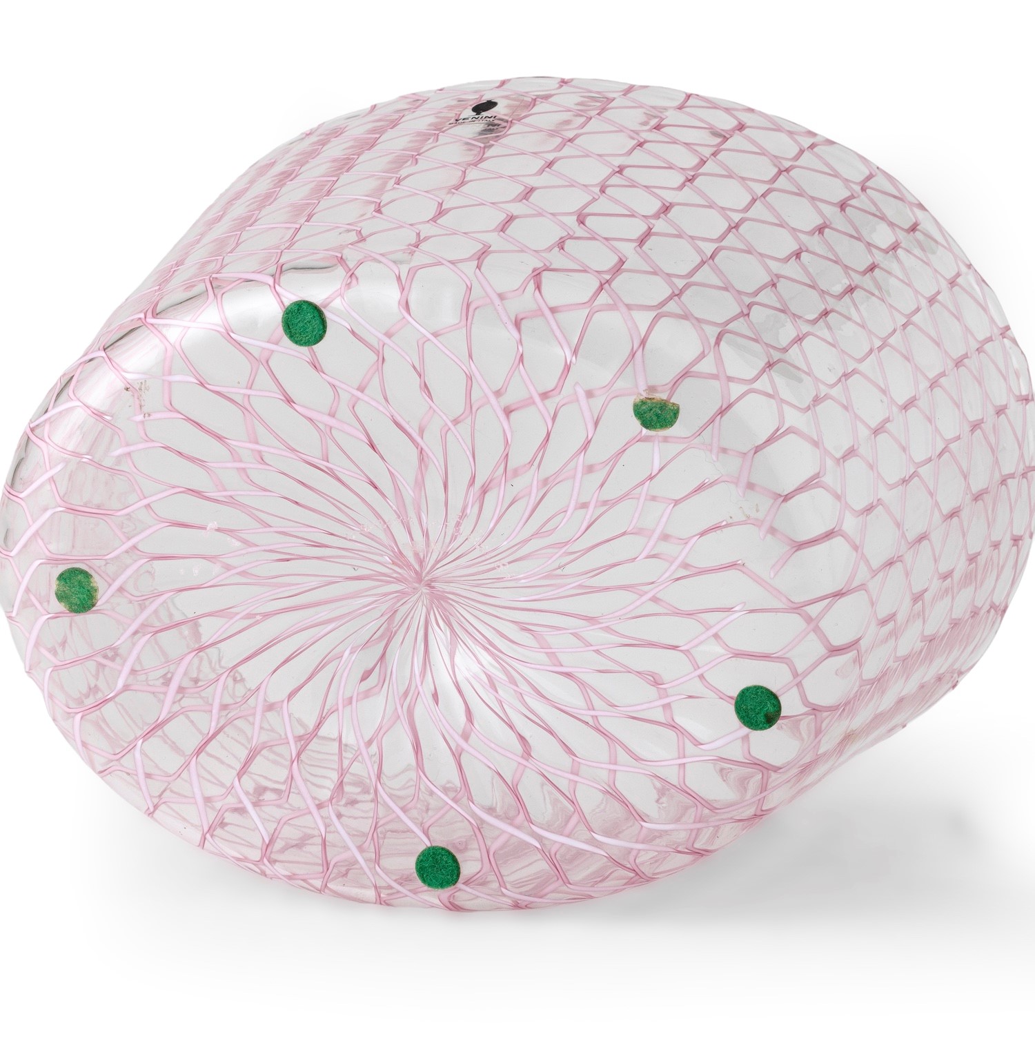 Venini, Coppa in vetro soffiato con decoro a canne zanfirico rosa (1981)