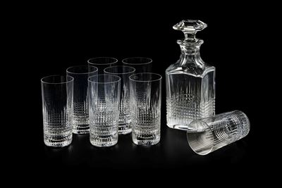 Otto Highball con Bottiglia “nancy” Francia, Manifattura Baccarat, XX Secolo