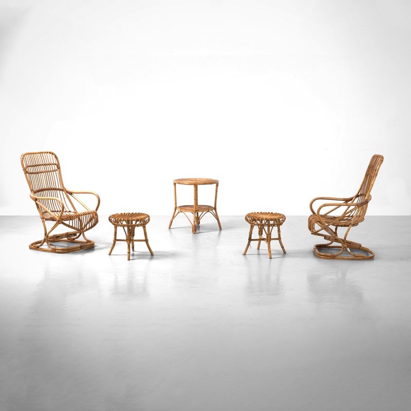 Due poltrone, un tavolino e due pouf  - Asta Design Lab - Cambi Casa d'Aste