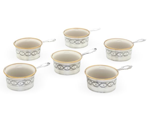 Sei coppette con manico. Tiffany, U.S.A., XX secolo