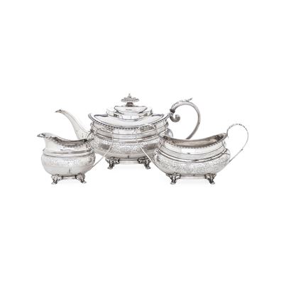 Servizio da Tè. Londra, 1817-1818. Argentiere Naphtali Hart. Altzze da CM 10 a CM 14