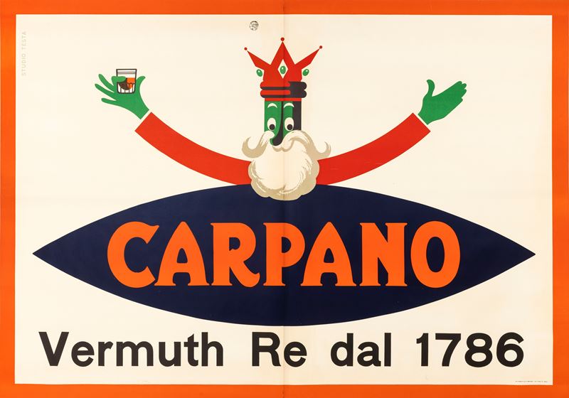 Armando Testa : Carpano abbraccio - Vermuth del Re  - Asta Manifesti e Collectibles - Cambi Casa d'Aste
