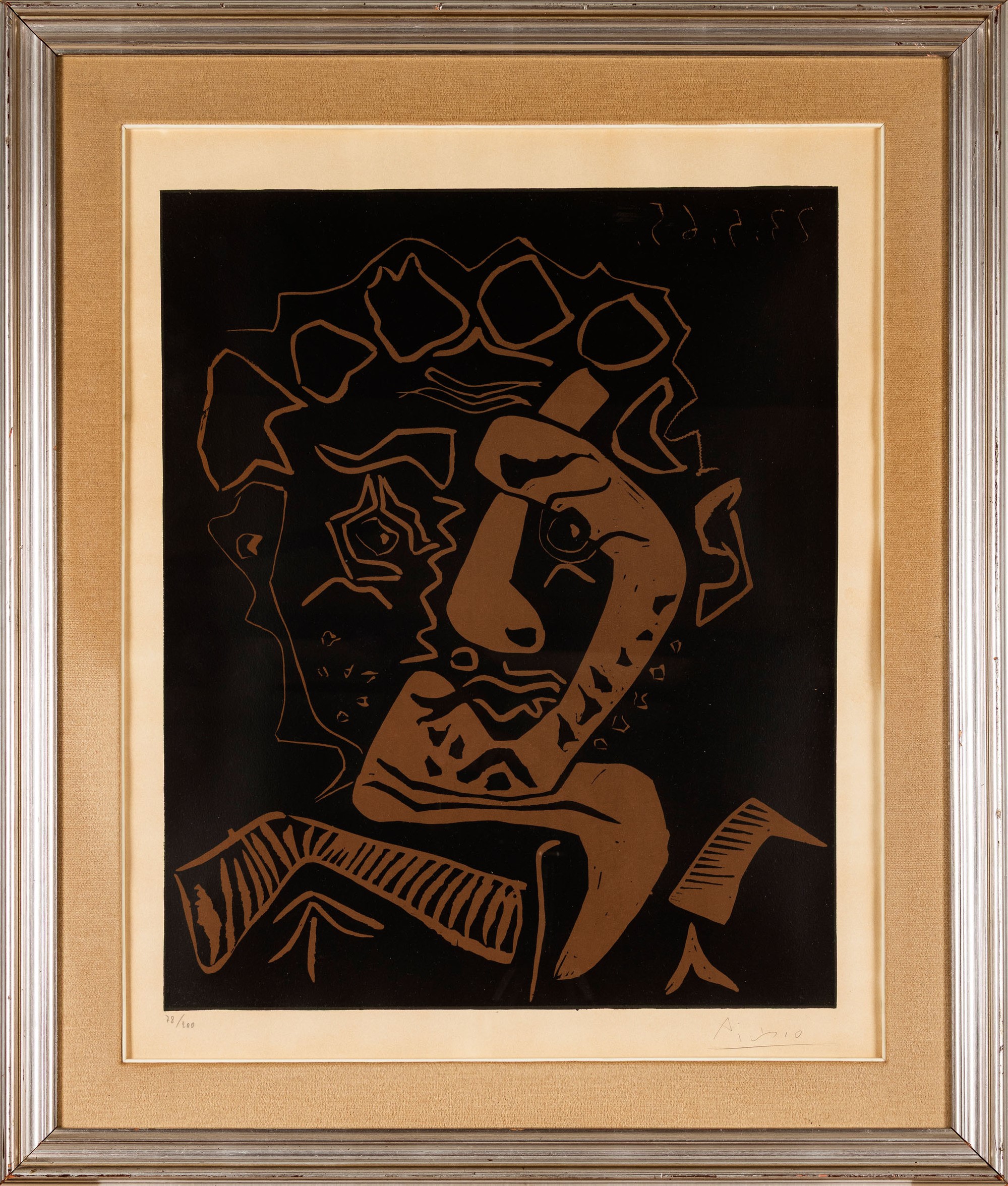 Pablo Picasso - Le Danseur (Tete d’histrion), linoleografia su carta Arches