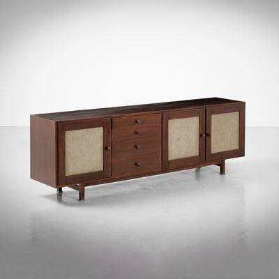 Mobile contenitore in legno e tessuto