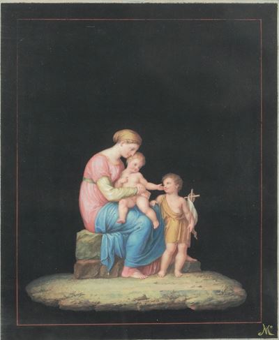 Madonna con Bambino e San Giovannino, tempera su carta