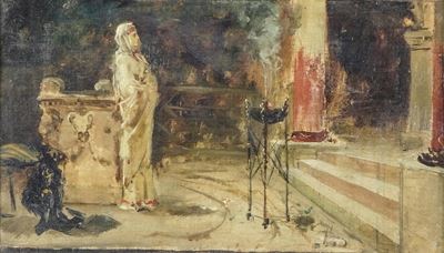 Pittore romano del XIX secolo, Sacrificio in un tempio, olio su tela