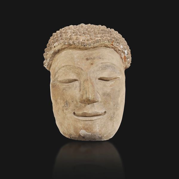Testa di Buddha in stucco, Tibet, XIX secolo