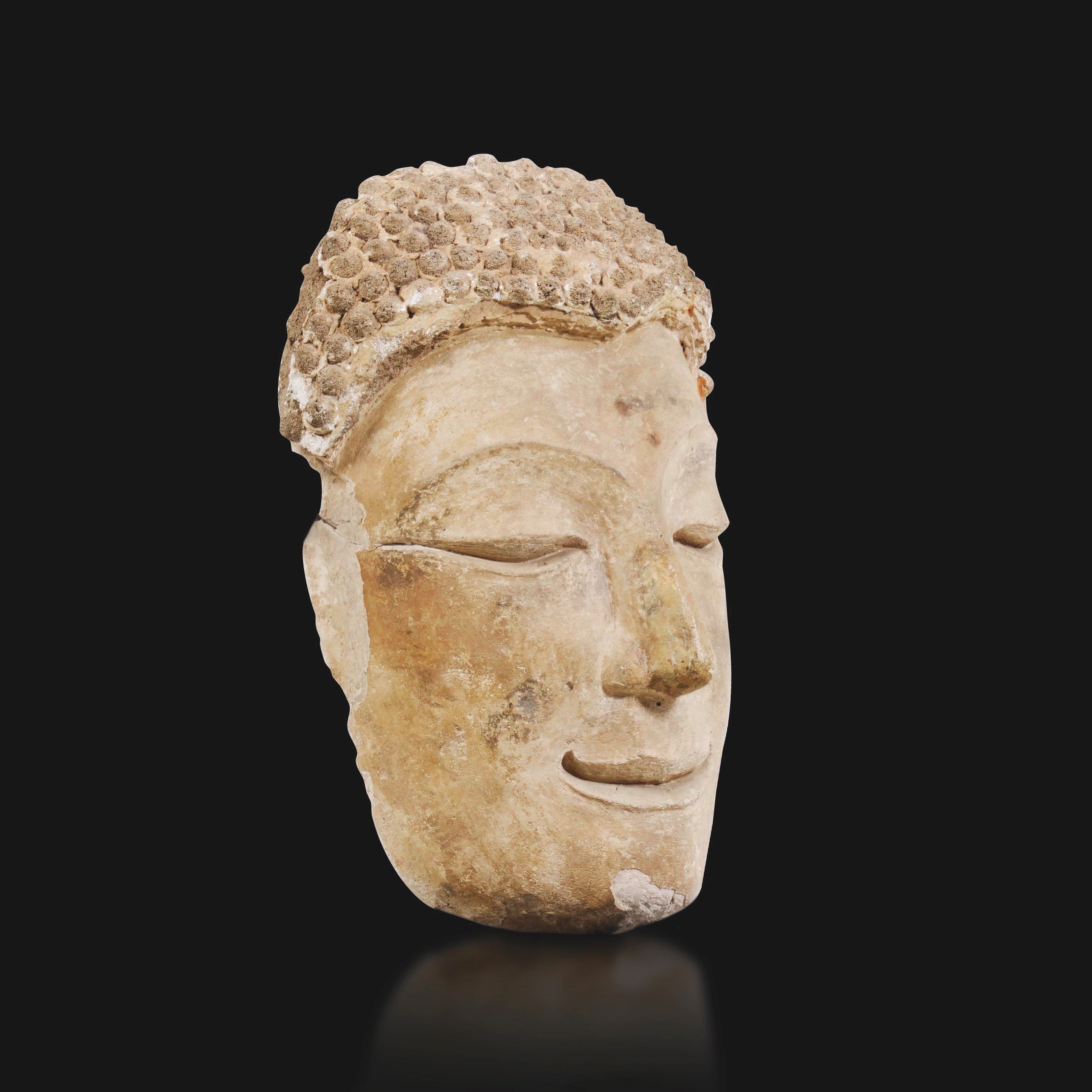 Buddha, Testa di Buddha in stucco, Tibet, XIX secolo