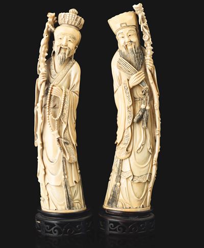 Cina, Figure di saggio e dignitario, sculture in avorio (Dinastia Qing, XIX secolo)
