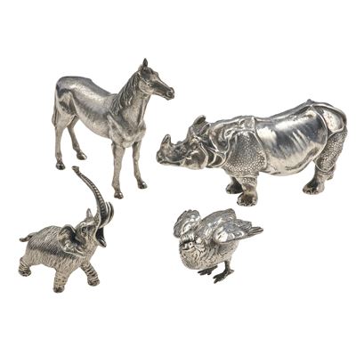 M. Buccellati, Lotto composto da quattro animali decorativi in argento 800 e argento sterling