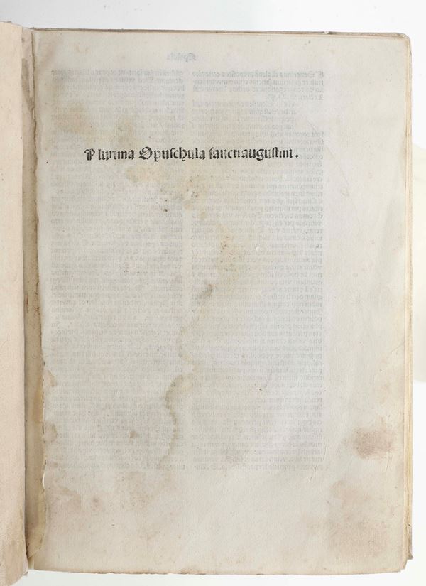 De Hippona, Augustinus (354-430 d.C.) Plurima opuschula sancti augustini.. Ventijs, per Pelegrinum de pasqualibus de Bononia, 1491 die vero. 10. nouembris