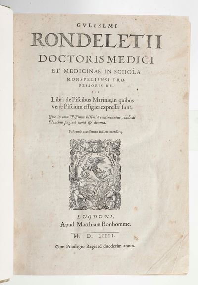 Rondelet, Guillelmus (1507-1566), Libri de piscibus marinis, Universae aquatilium, in-folio, Lugd...