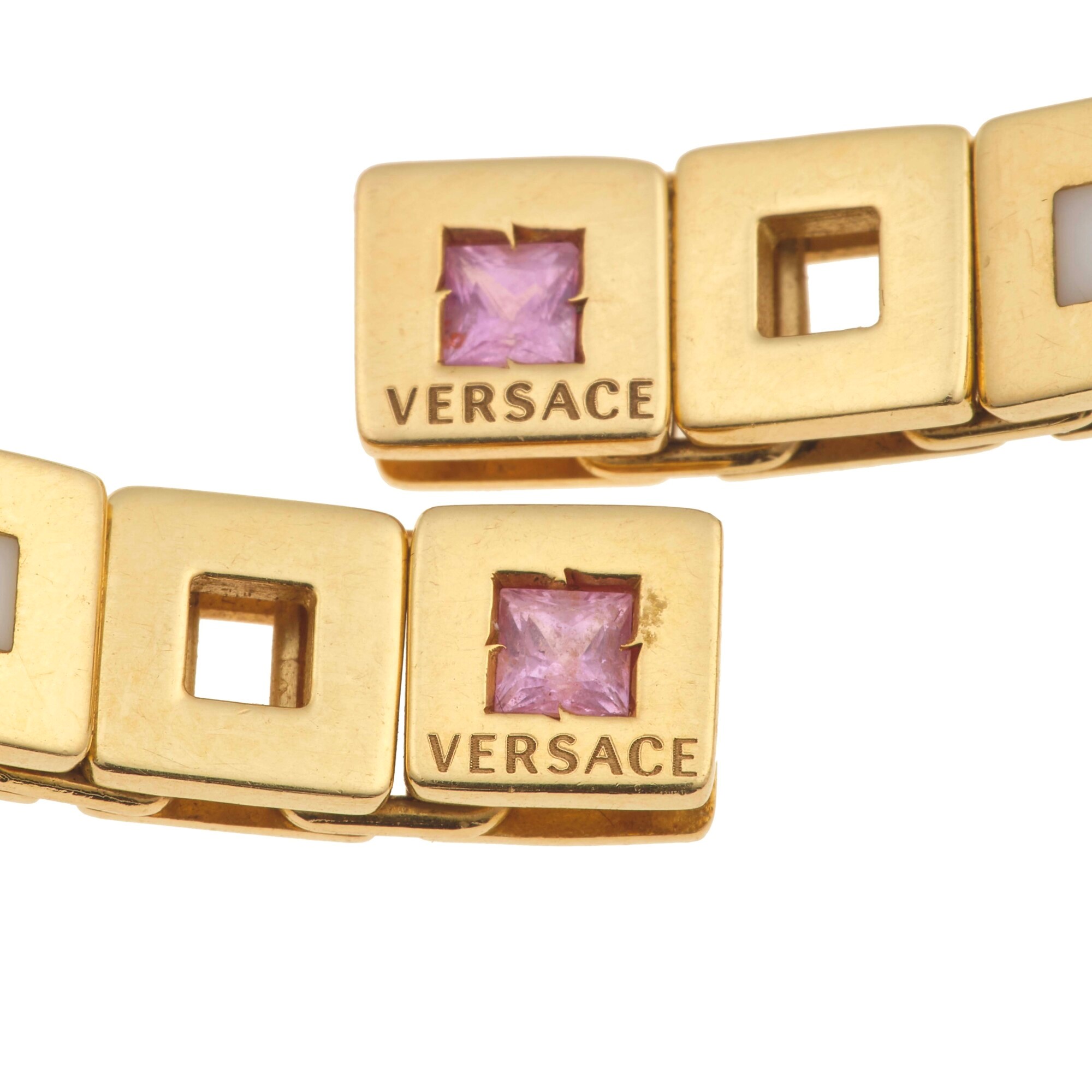 Versace, Orecchini in oro giallo con piccoli diamanti e gemme sintetiche